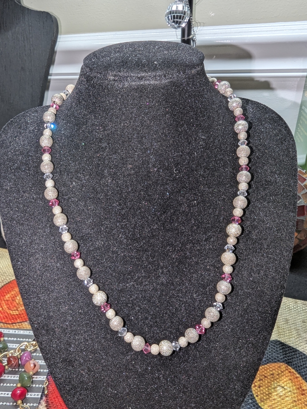 Elegant Pink and Silver Beaded Women's Necklace